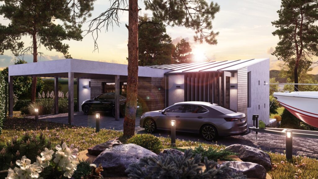 parkování u domu, příjezdová cesta, carport